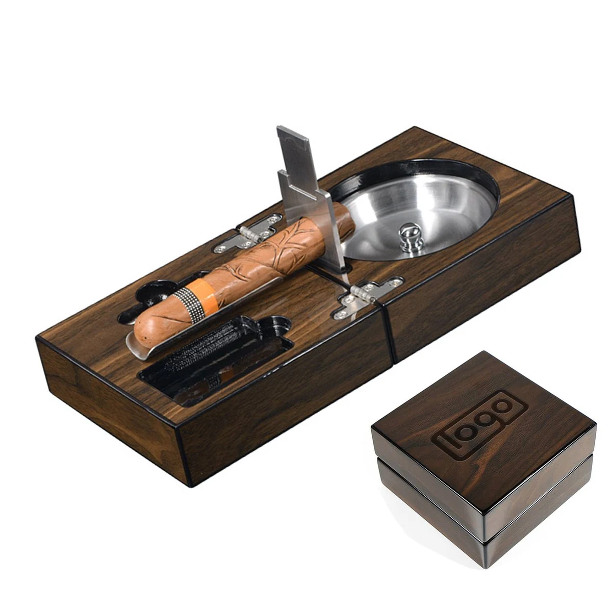 Refined Wooden Cigar Ashtray Set 1