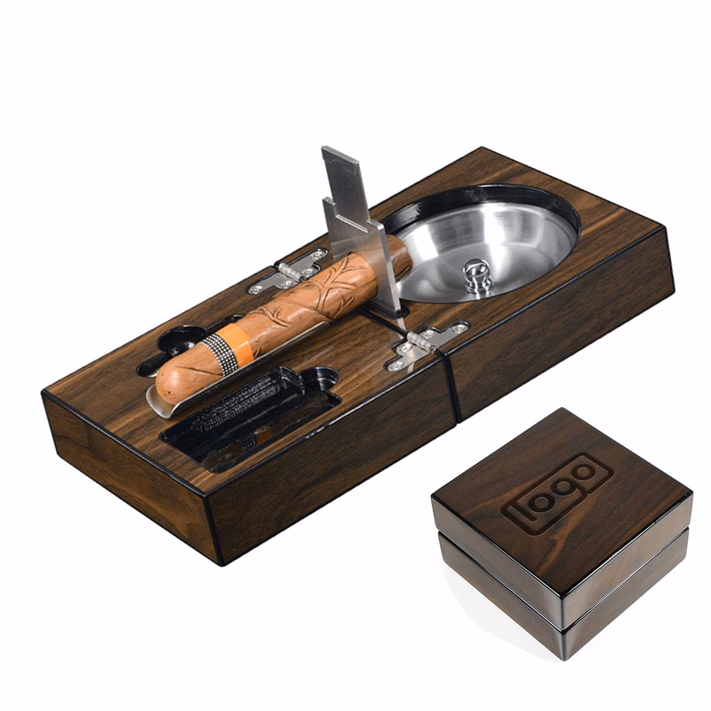 Refined Wooden Cigar Ashtray Set