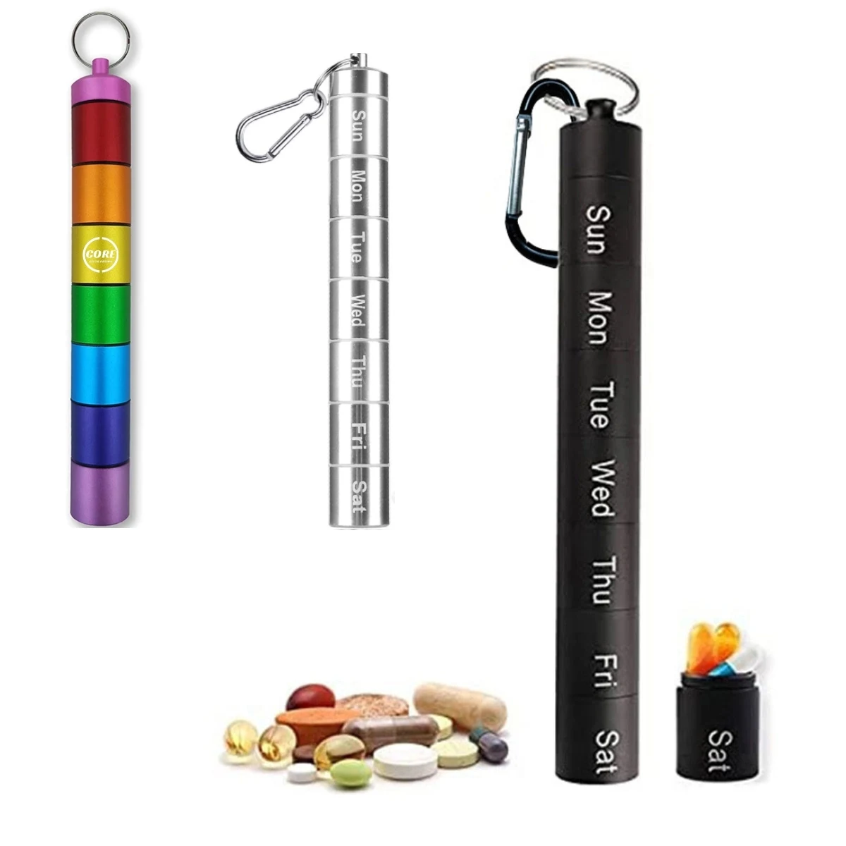 7 Compartments Alloy Portable Pill Holder With Keychain 1