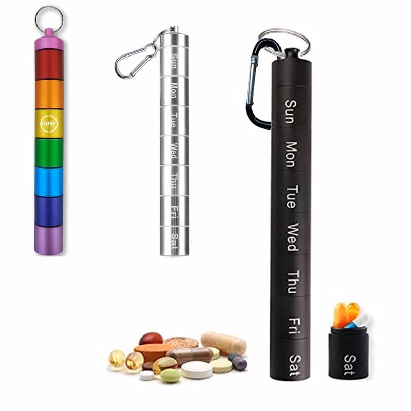 7 Compartments Alloy Portable Pill Holder With Keychain