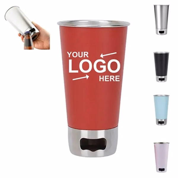 Custom 16 oz Stainless Steel Tumbler with Built-In Bottle Opener — Outdoor Drinkware
