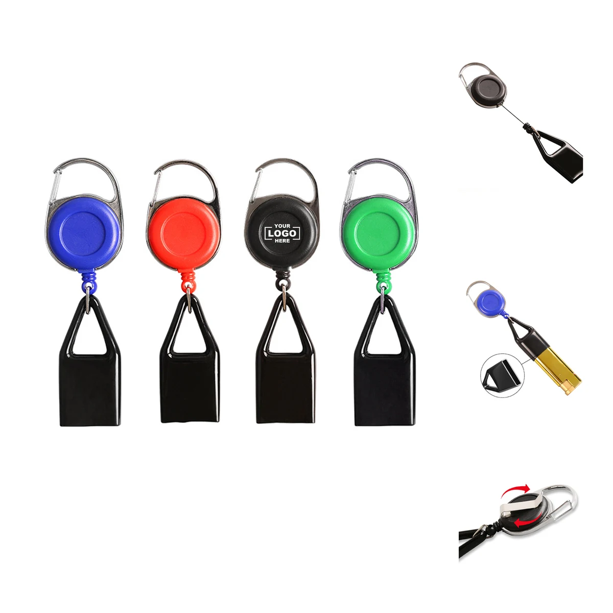 Round Carabiner Badge Reel with Belt Clip Pen Holder 1