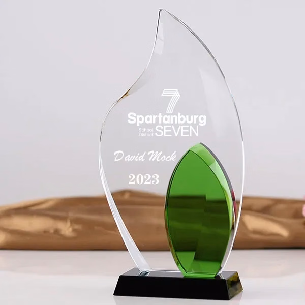 Green Leaf Shaped Crystal Awards
