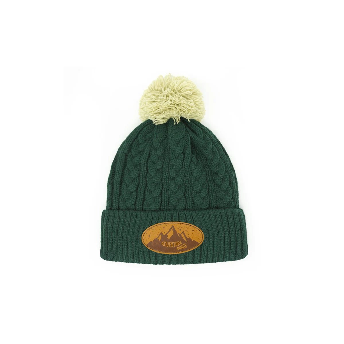 Pantone Matched Cable Knit Beanie with Vegan Leather Patch 1