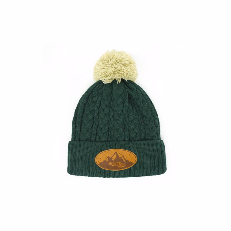 Pantone Matched Cable Knit Beanie with Vegan Leather Patch