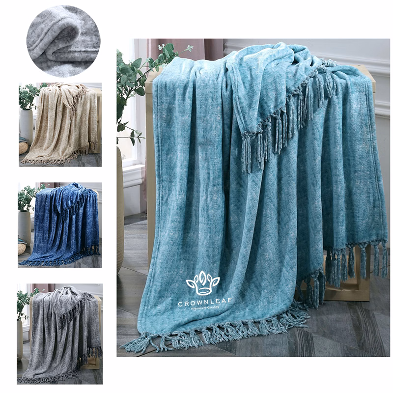 Flannel Fleece Blanket Woven Aubusson Design with Tassels Soft and Warm for Winter