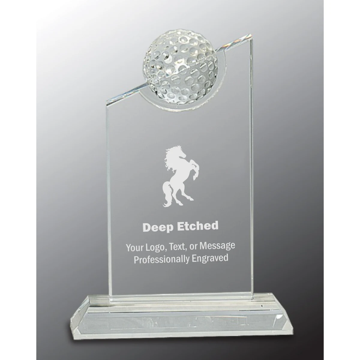 7 1/4" Clear Crystal Award with Inset Crystal Golf Ball on Clear Base 1