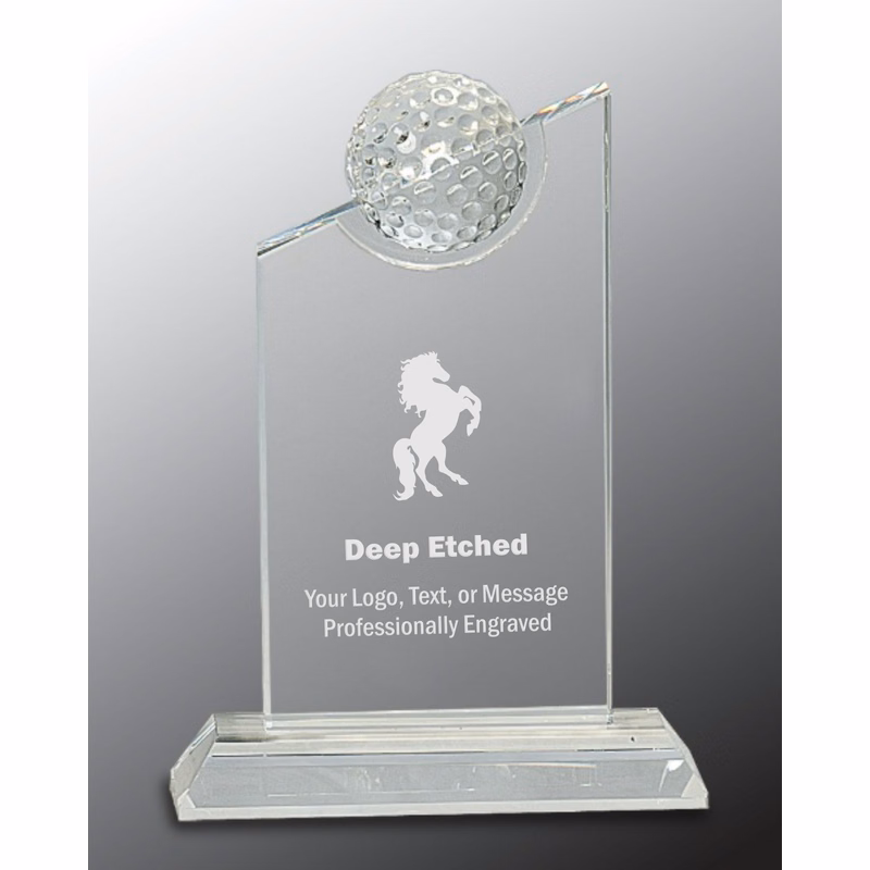 7 1/4" Clear Crystal Award with Inset Crystal Golf Ball on Clear Base