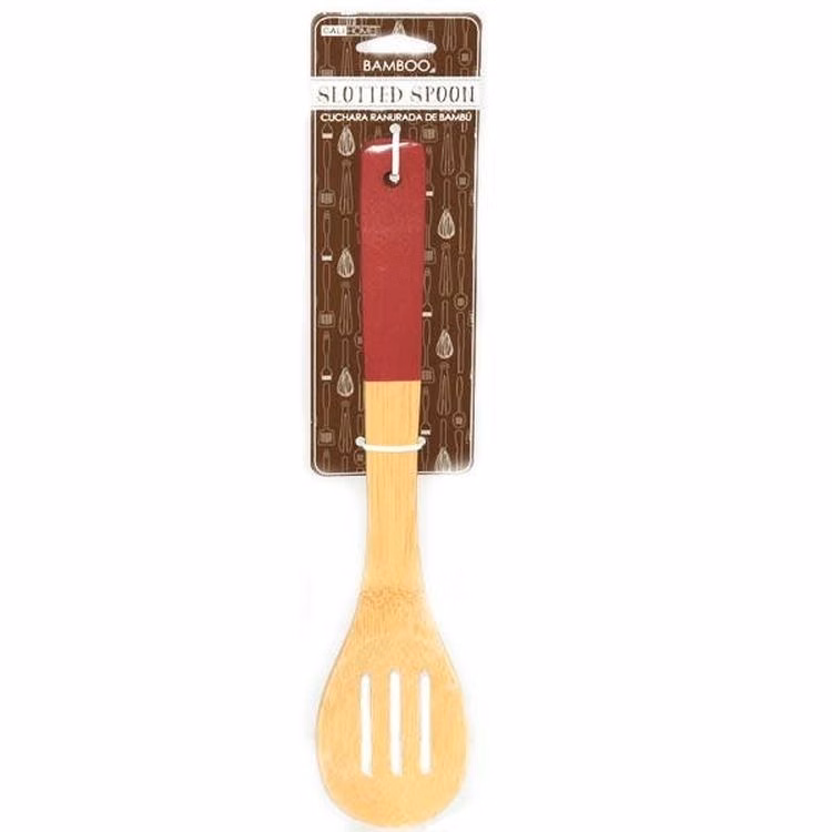 Bamboo Slotted Spoons - Red