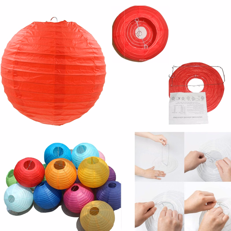 10" Assorted colors Paper Lantern With Metal Frame