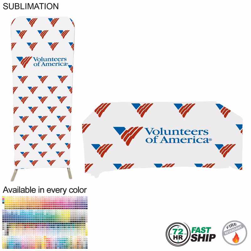 72Hr Fast Ship - Tradeshow Booth Package, 2' EuroFit Tension Fabric Display + PREMIUM 6' Tablecloth