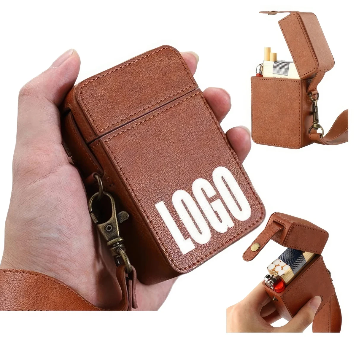 Genuine Leather Cigarette Case & Lighter Storage Box 1