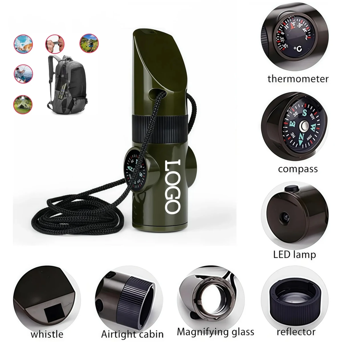 7-in-1 Outdoor Multifunctional Whistle with Lanyard 1
