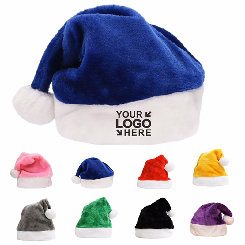 Adult Multicolored Short Plush Christmas Santa Hat