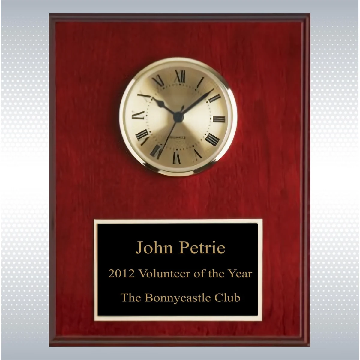 Mahogany Finish Solid Wood Plaque W/ Clock (7" X 9") 1