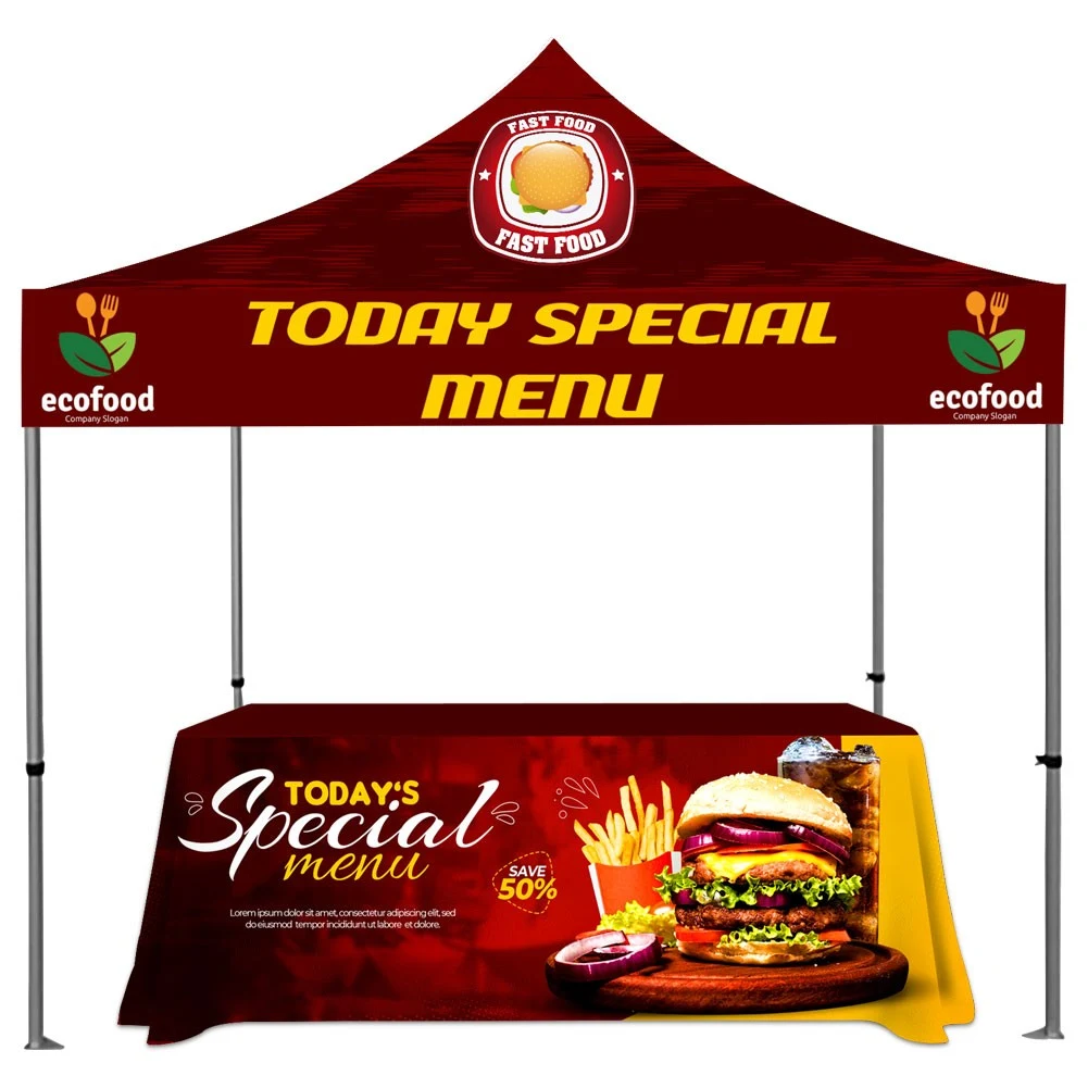 10'X10' White Steel Frame Canopy Tent With 6' Table Cover 1