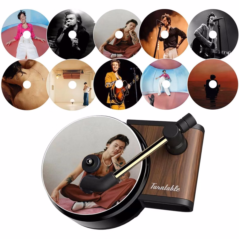 1Pcs Record Player Air Freshener Car with 5PCS Harry Music Styles Rotatable Album Covers