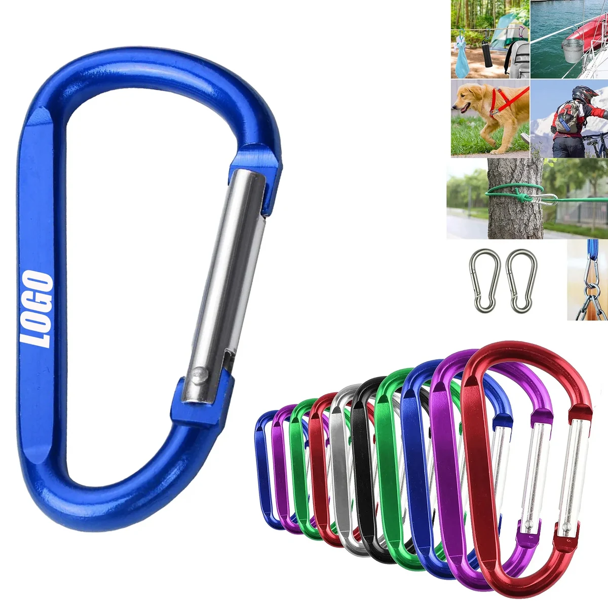 Big D Shape Flat Keychain Snap Aluminum Carabiner Hook 1
