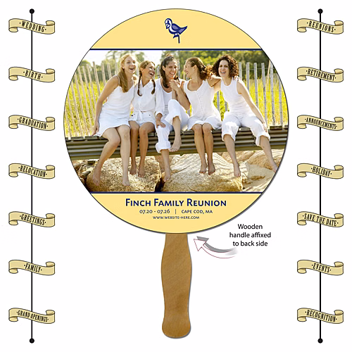 Announcement Hand Fan - 8.5 Inch Diameter Circle Laminated - 14 pt.