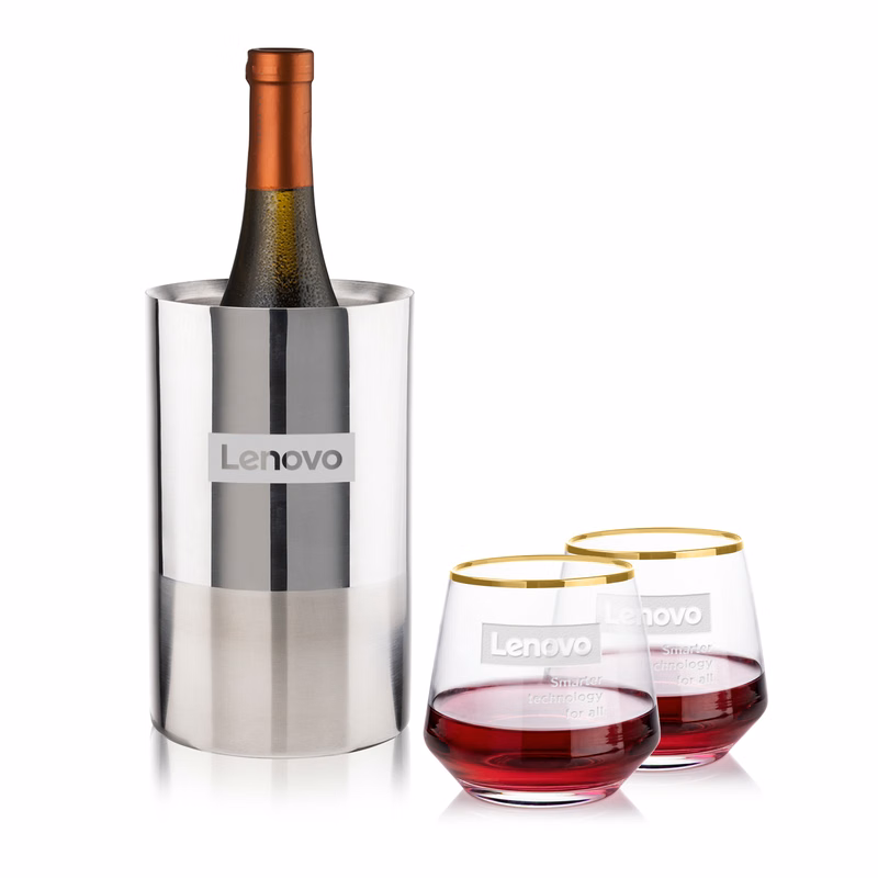 Catania Wine Cooler & Tucson Gold Rim Stemless Wine