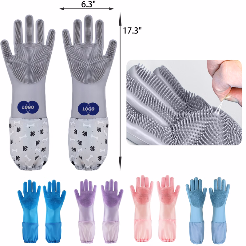 MOQ 50 PCS Stylish Long Pet Bath Silicone Gloves