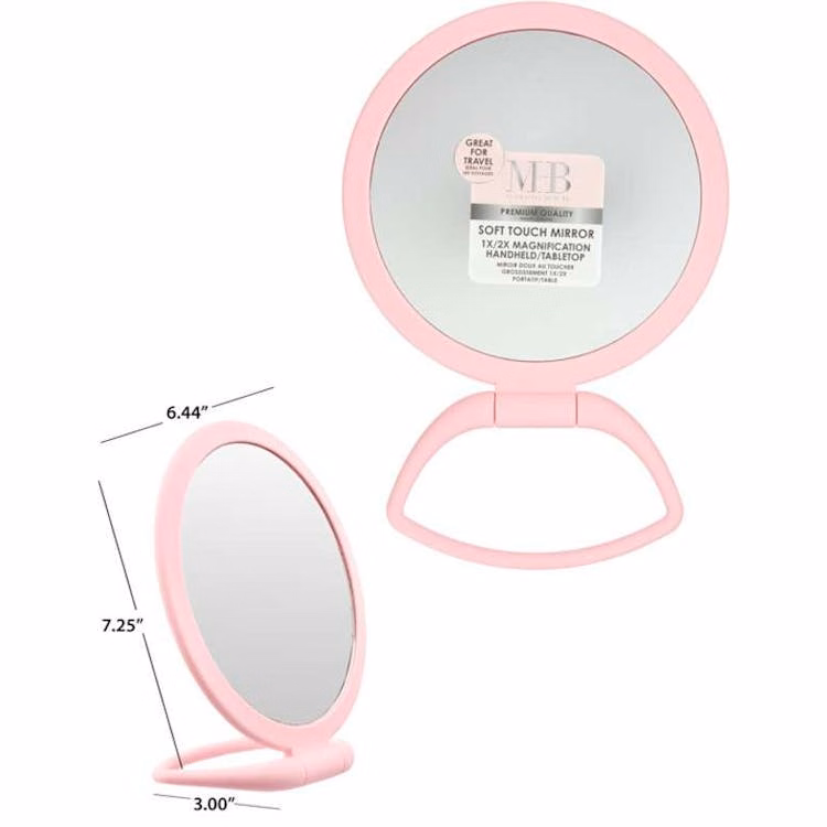 Flat Front Rounded Mirrors with Stand - Pink
