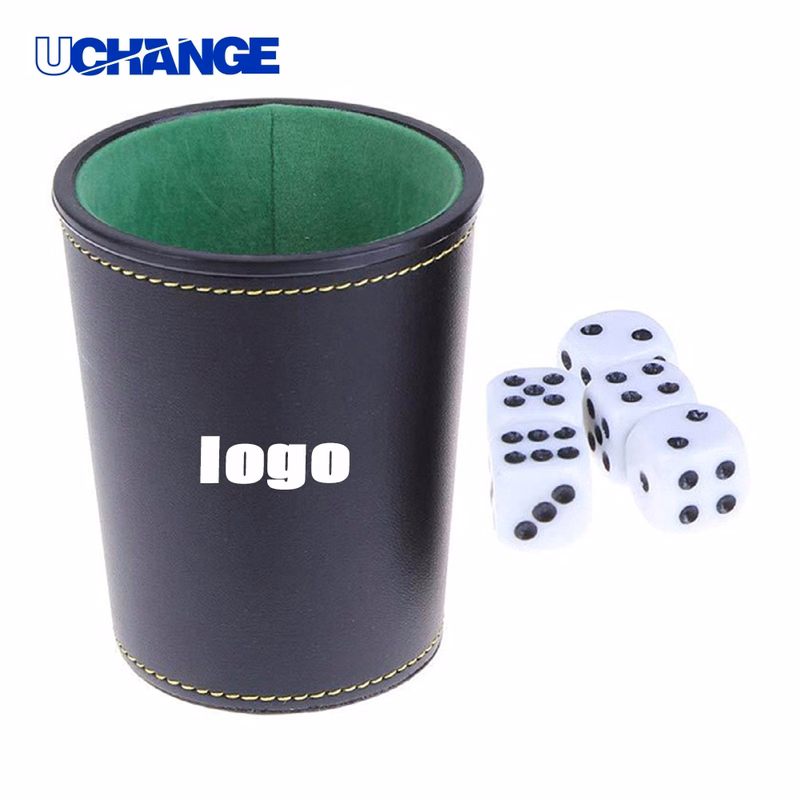 PU Leather Dice Cup Set with 5 Dice