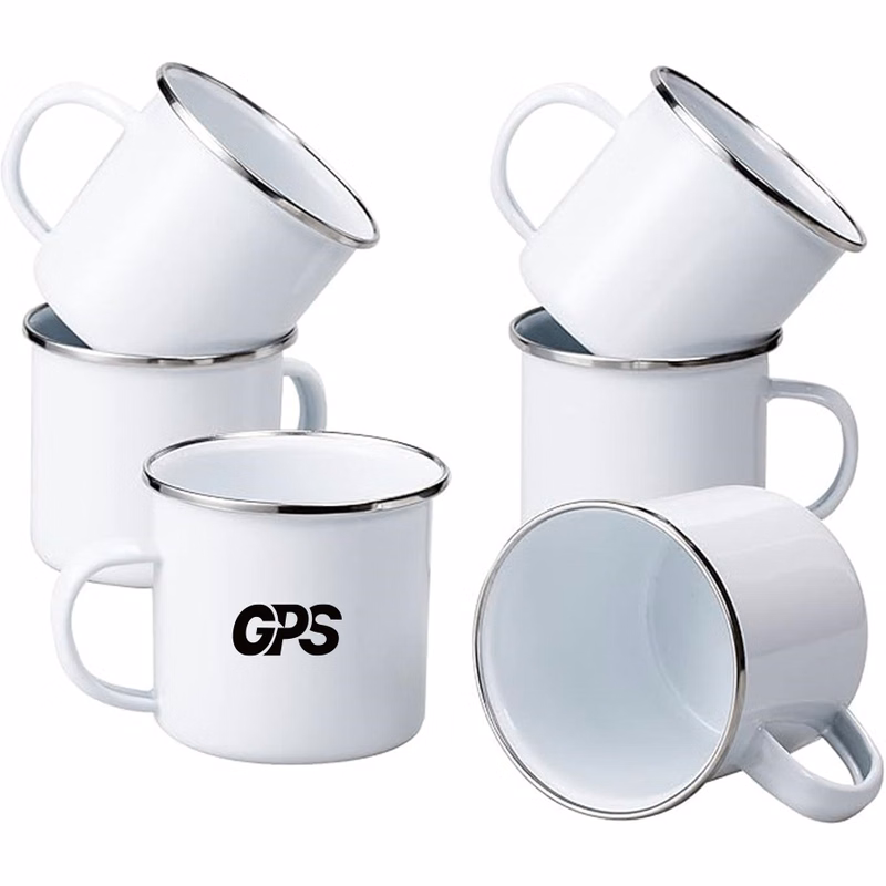 12OZ enaml mug with stainless steel rim