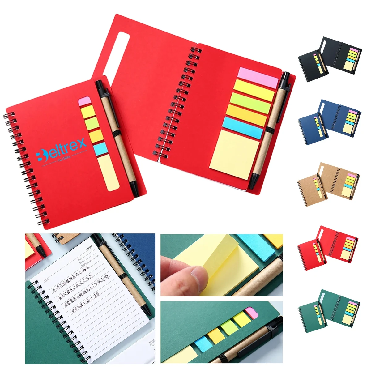 Spiral Bound Notepad with Sticky Notes and Pen 1
