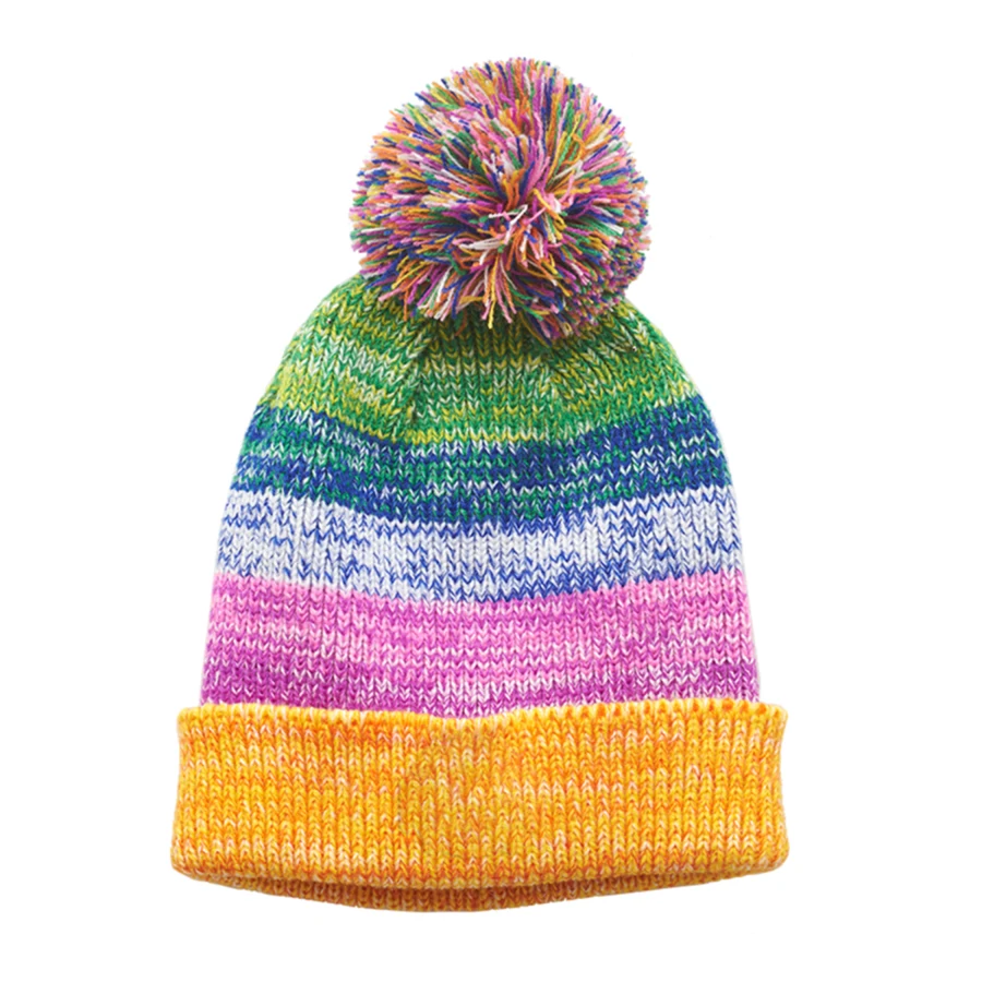 Colorful Knit Pompom Winter Beanie 1