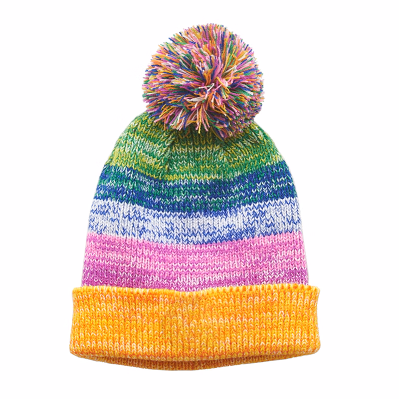 Colorful Knit Pompom Winter Beanie