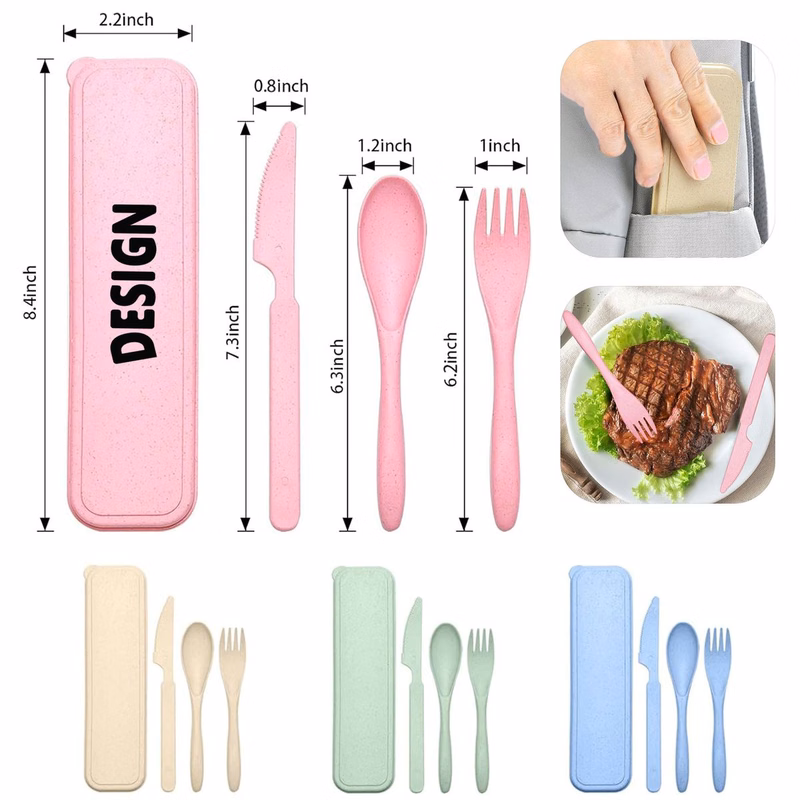 Reusable Wheat Straw Cutlery Set With Case