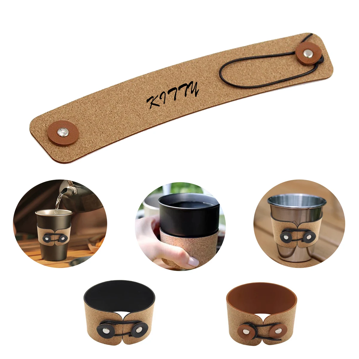 Foldable Natural Color Cork Leather Cup Sleeve 1