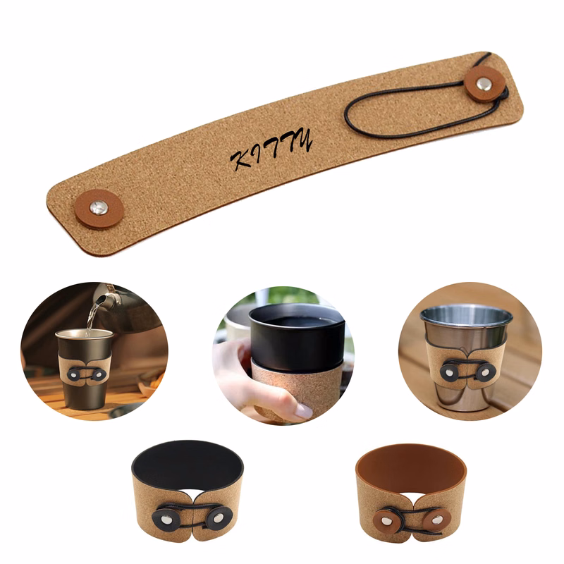 Foldable Natural Color Cork Leather Cup Sleeve