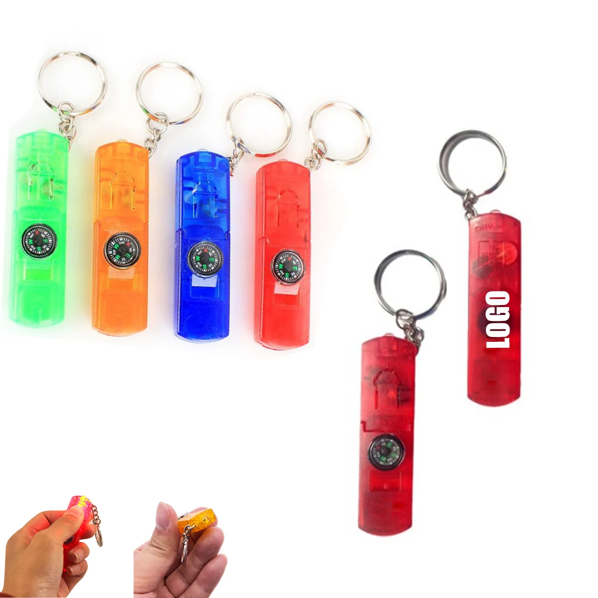LED Flashlight Compass Keychain With Whistle 1