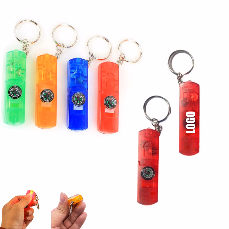 LED Flashlight Compass Keychain With Whistle