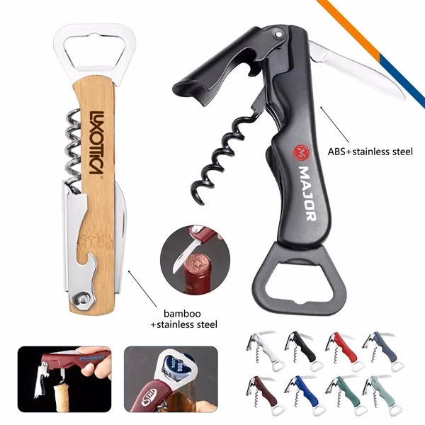 Custom 3-in-1 Stainless Steel Wine Opener with Foil Cutter — Hospitality Barware