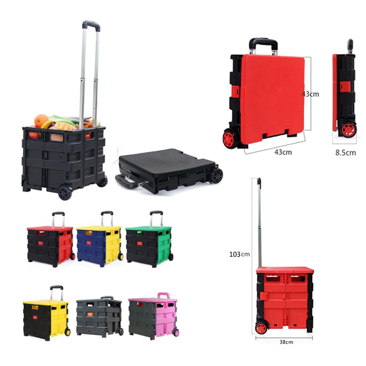 Folding Rolling Crate Handcart with Rotate Wheels 1