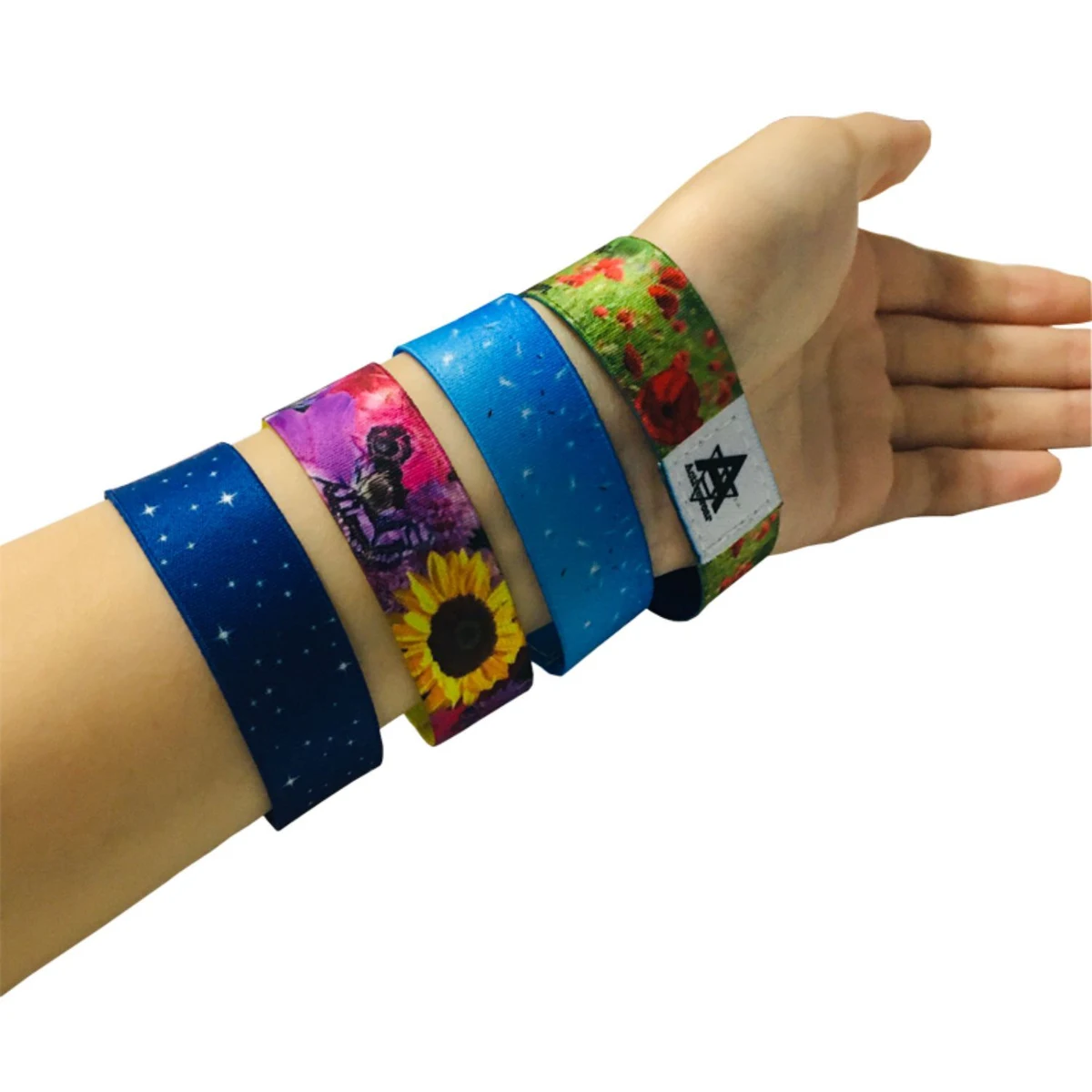 1" Sublimated Elastic Event Wristband w/ Customizable Woven Label 1