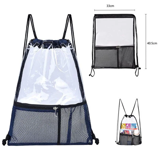 Clear Drawstring Backpack W/ Mesh Pockets 1