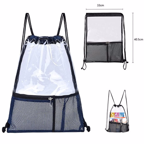 Clear Drawstring Backpack W/ Mesh Pockets