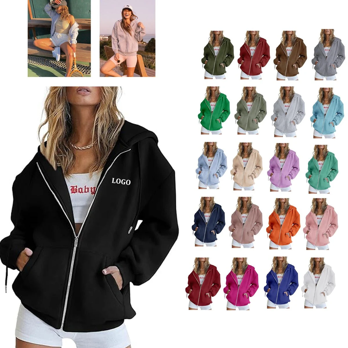 Casual Zip Up Long Sleeve Hoodie Jacket 1