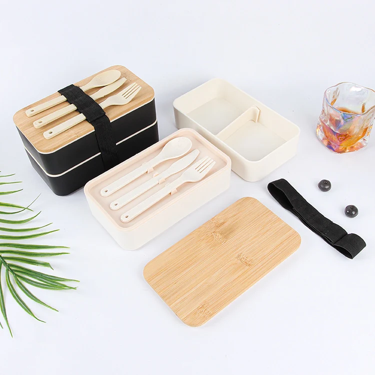 Bamboo Lid Bento Double Decker Lunch Box 1