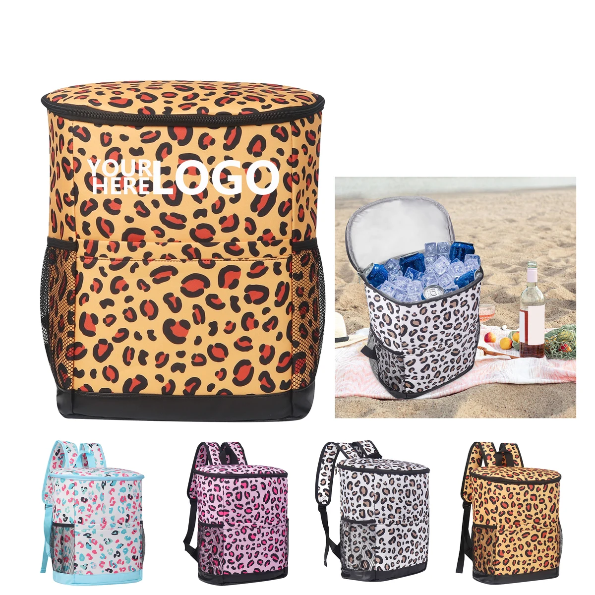 Leopard Print Oxford Insulated Backpack with Water Bottle Compartment 1