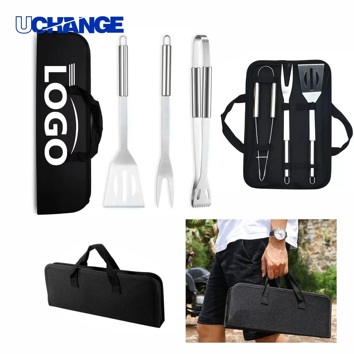 3 Piece BBQ Set Tool Kit for Grilling 1