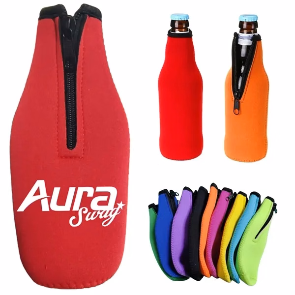 Custom 11 oz Neoprene Bottle Sleeve with Zipper — Cold Drinks Protection Giveaway