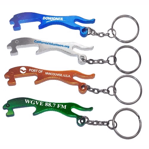 Leopard shaped bottle opener with key chain.