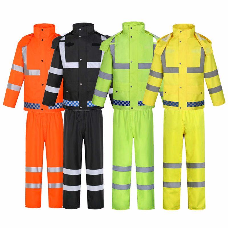 300D Oxford Waterproof Reflective Raincoat Suit