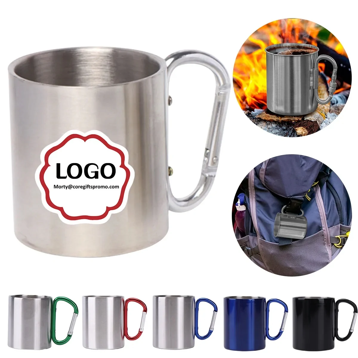 Stainless Steel Mug With Carabiner Hook 1