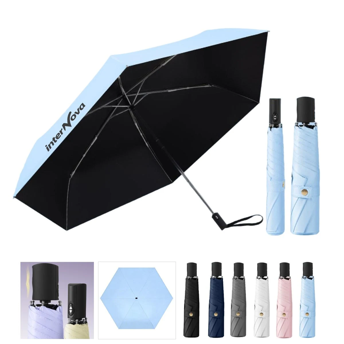 42" Arc Auto Open Folding Travel Umbrella for Rain & Sun - Ocean 1